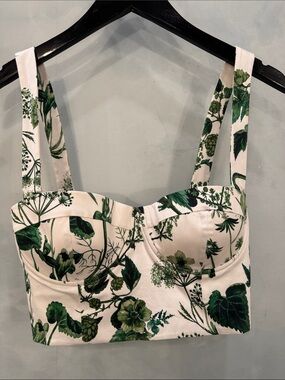 Cara Cara Claudine Crop Bustier with Green Botanical Print